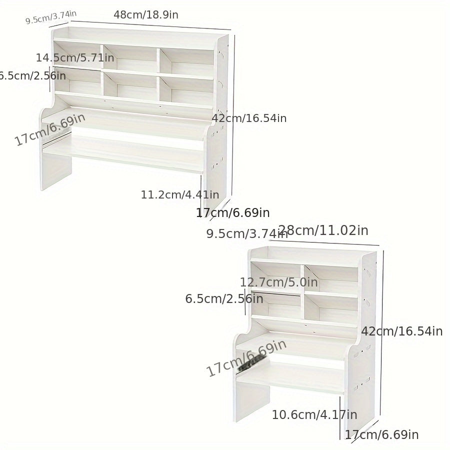 Versatile organizer da scrivania per studenti: soluzione di archiviazione a doppio strato per cancelleria, cosmetici e altro ancora. Migliora senza sforzo lo spazio della tua stanza del dormitorio con un portapenne inclinato e una libreria rialzata.