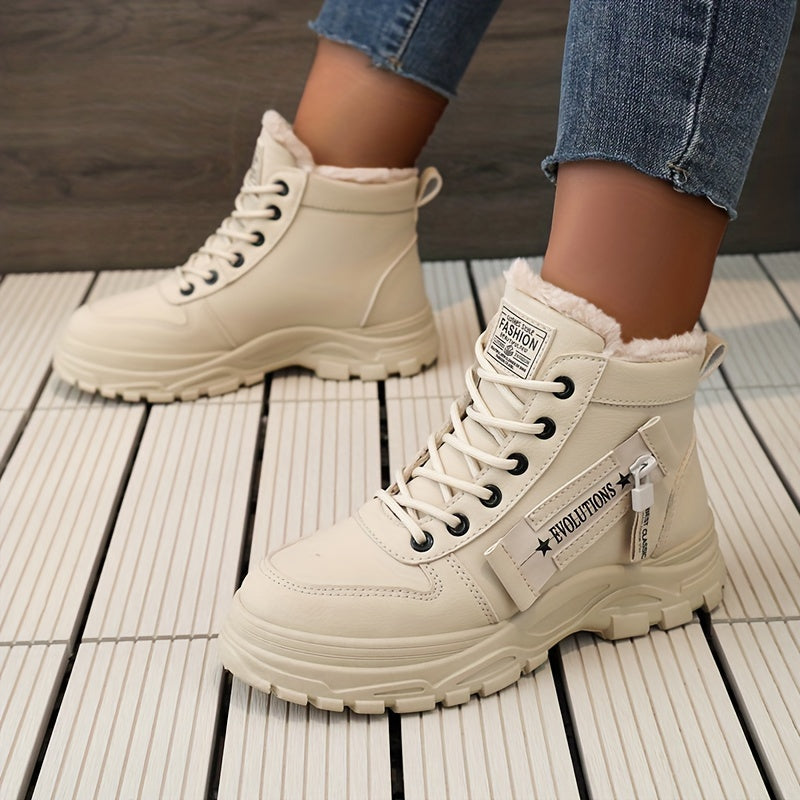 Scarpe casual alte da donna, scarpe invernali calde con fodera in peluche, scarpe sportive con lacci e suola spessa