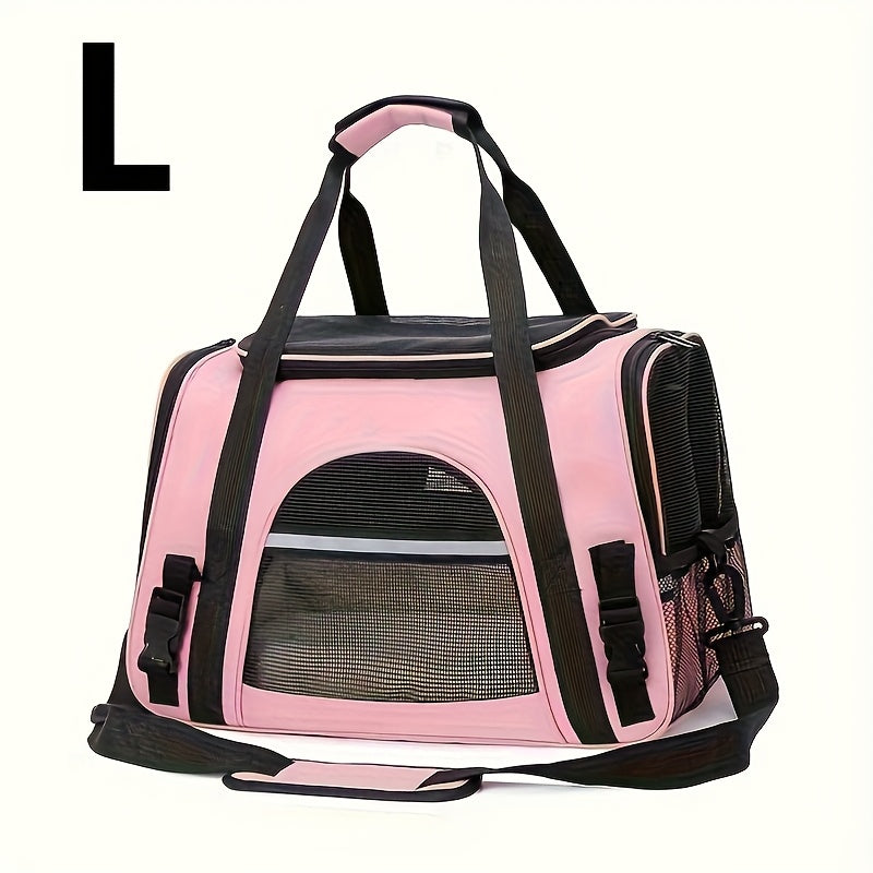 Trasportino portatile per gatti con materassino in peluche - Borsa da viaggio traspirante di grande capacità per le gite con animali domestici, chiusura con cerniera, rete ventilata e fodera morbida, cinghie di sicurezza per auto e uso esterno