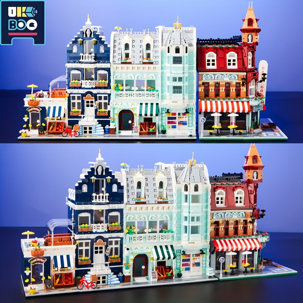Set di mattoncini per modelli architettonici UKBOO per adulti, kit di mini mattoncini con vista sulla strada europea, giocattolo da collezione per la costruzione di case a schiera, regalo educativo fai da te per adolescenti dai 14 anni in su