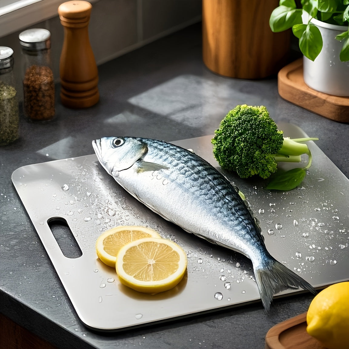 Set da 3 taglieri in acciaio al titanio di alta qualità - Acciaio inossidabile per uso alimentare a doppia faccia, superficie liscia, ideale per l'uso in cucina e in sala da pranzo, resistente e facile da pulire