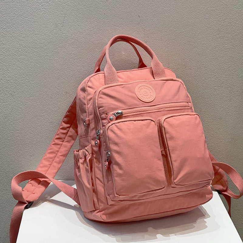 Zaino alla moda da donna, in nylon, con manico morbido, tinta unita, multitasche, con cerniera da viaggio, borse scolastiche femminili, zaino per laptop