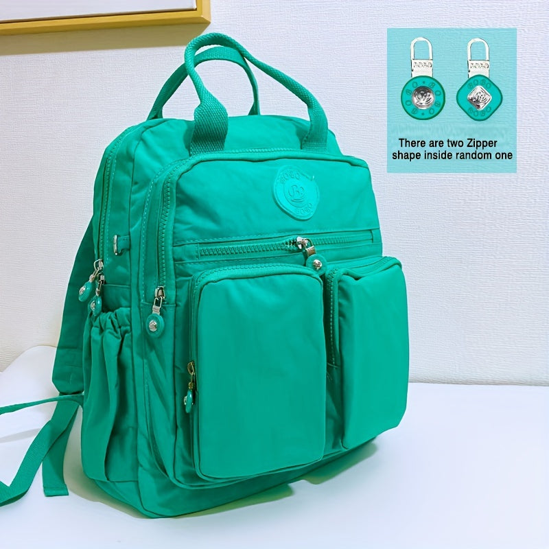 Zaino alla moda da donna, in nylon, con manico morbido, tinta unita, multitasche, con cerniera da viaggio, borse scolastiche femminili, zaino per laptop