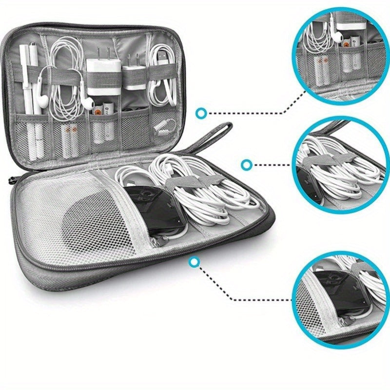 Custodia portatile per accessori elettronici, borsa impermeabile per la gestione dei cavi, per cavi USB, spine di ricarica, cinturini per orologi - Organizer per cavi da viaggio con scomparti multipli