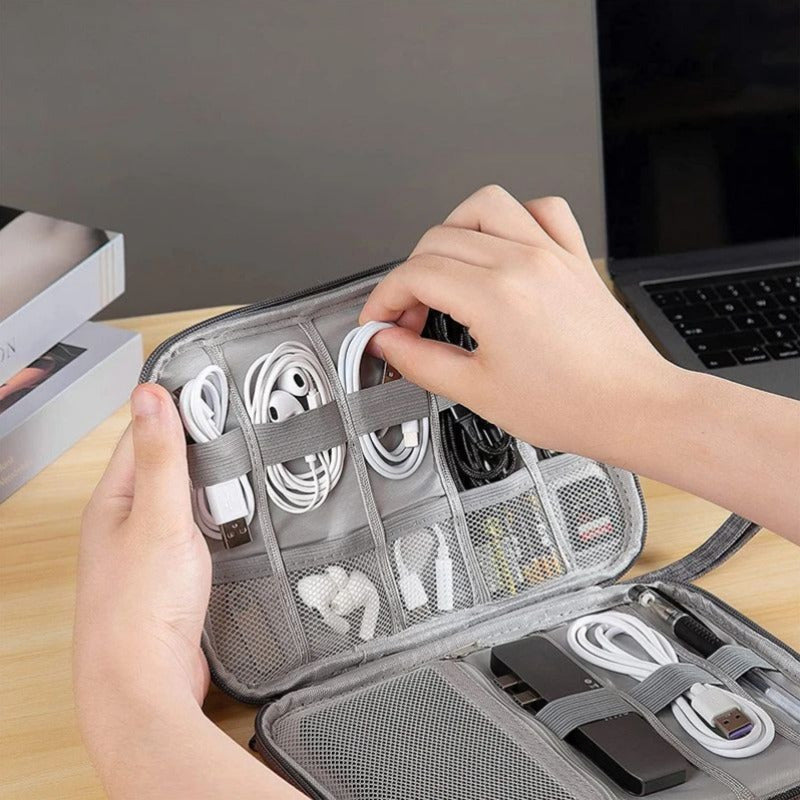 Custodia portatile per accessori elettronici, borsa impermeabile per la gestione dei cavi, per cavi USB, spine di ricarica, cinturini per orologi - Organizer per cavi da viaggio con scomparti multipli