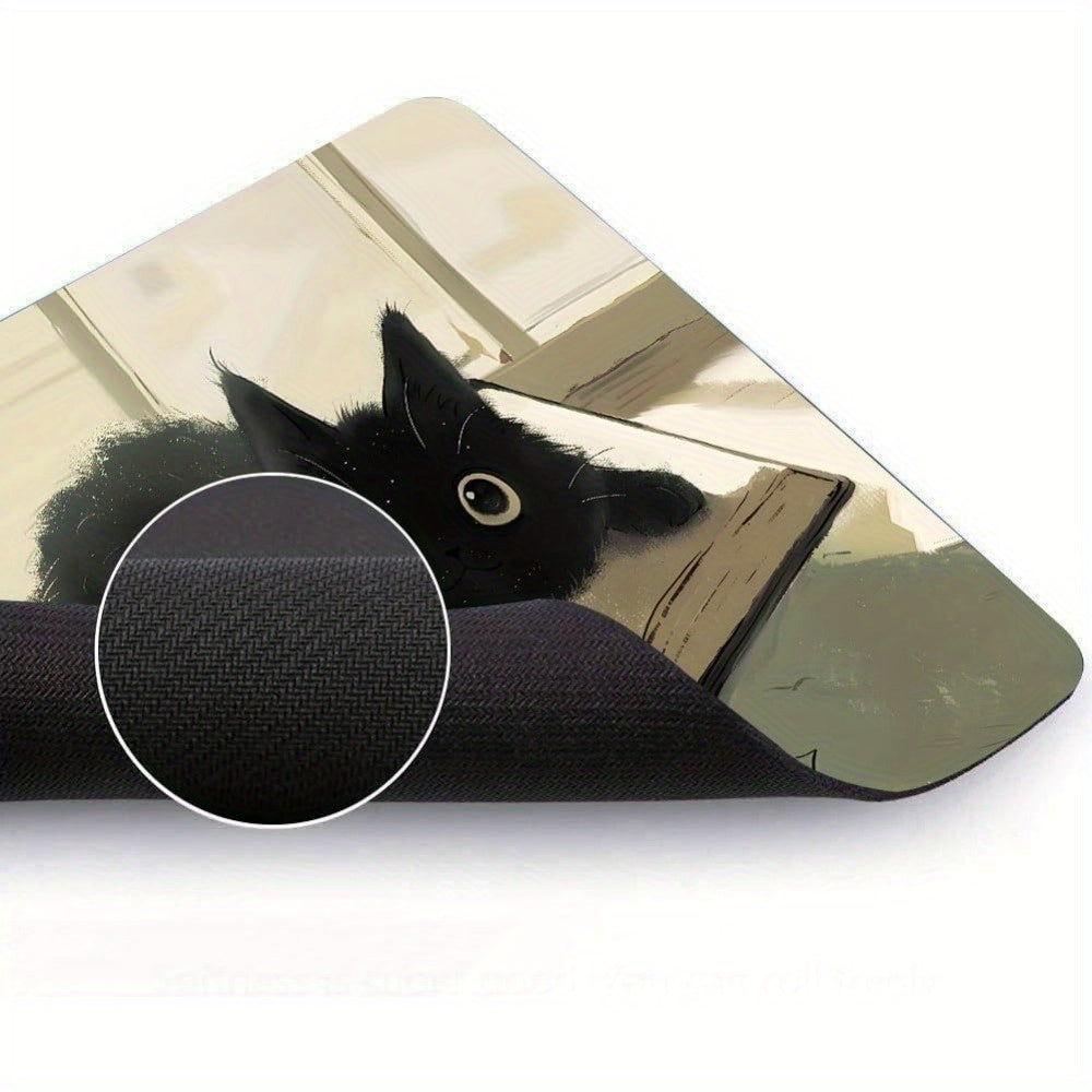 Tappetino per mouse a forma di gatto nero: tappetino per mouse a forma di gatto kawaii per mouse wireless, base in gomma antiscivolo, adatto per computer, laptop, ufficio e giochi - Piccolo