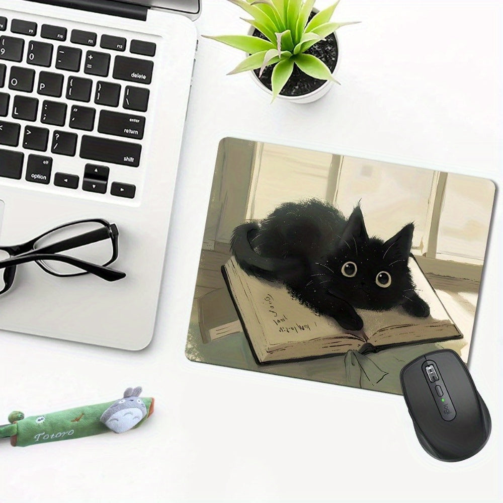 Tappetino per mouse a forma di gatto nero: tappetino per mouse a forma di gatto kawaii per mouse wireless, base in gomma antiscivolo, adatto per computer, laptop, ufficio e giochi - Piccolo
