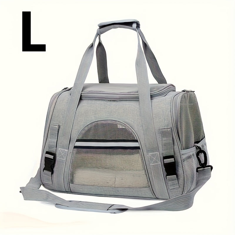 Trasportino portatile per gatti con materassino in peluche - Borsa da viaggio traspirante di grande capacità per le gite con animali domestici, chiusura con cerniera, rete ventilata e fodera morbida, cinghie di sicurezza per auto e uso esterno