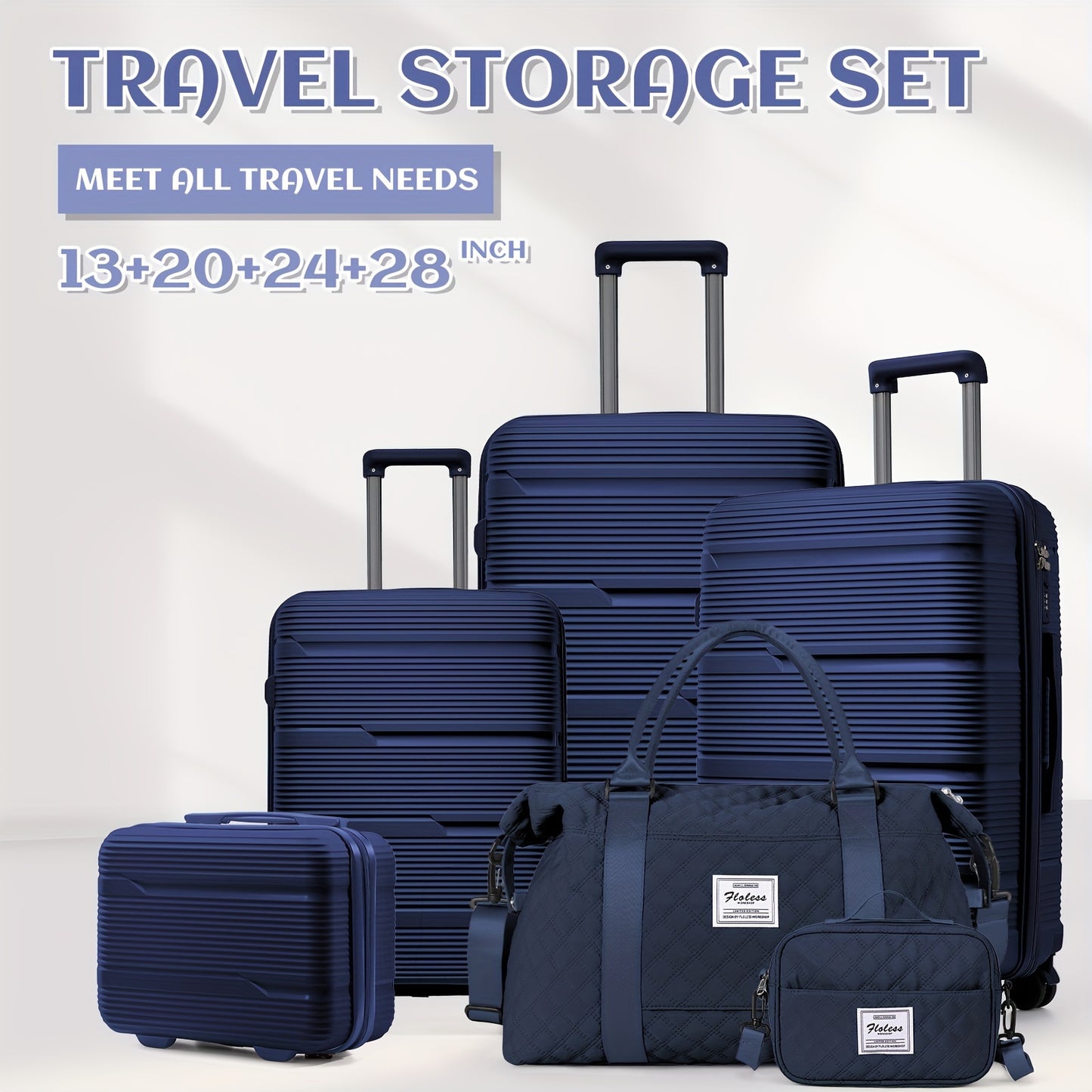 Set di valigie da viaggio Coofay, 33,02-71,12 cm, con ruote silenziose, materiale PP, valigie da cabina e da stiva resistenti, beauty case e beauty case, versatile attrezzatura da viaggio