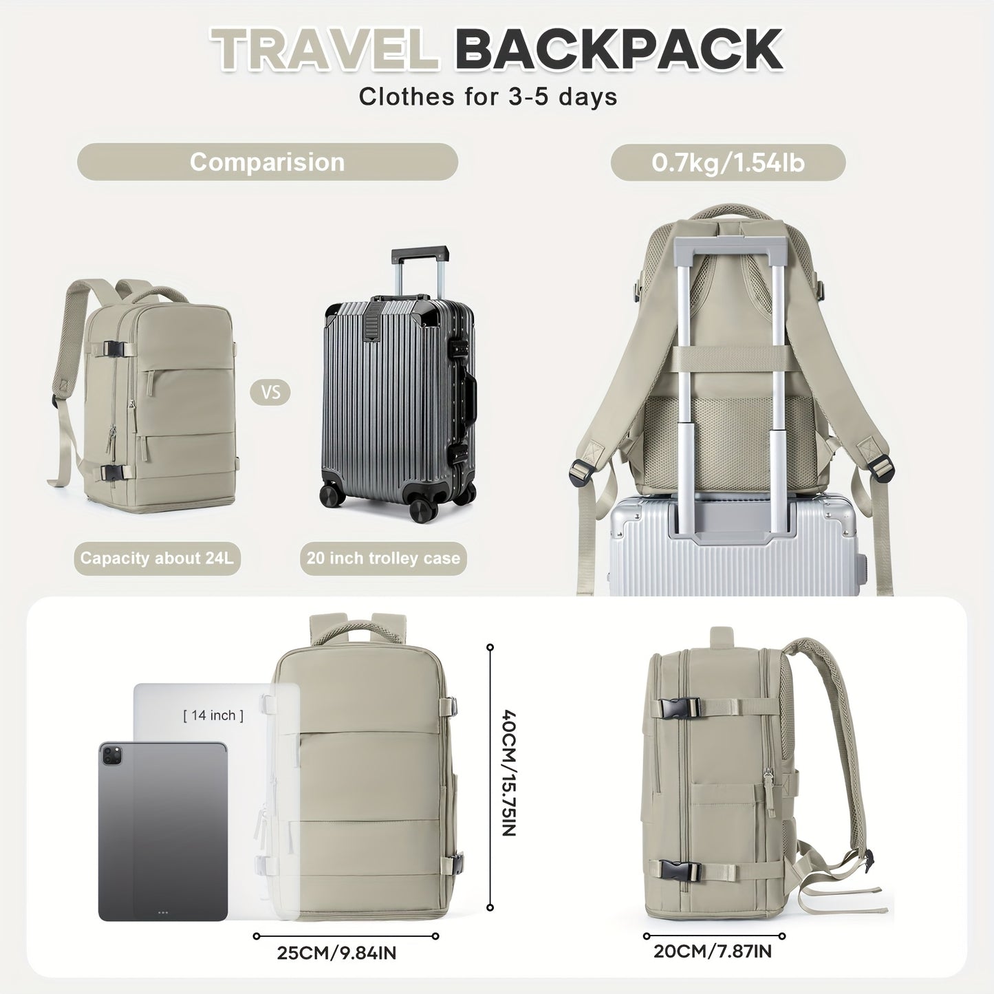 Zaino da cabina Ryanair 40x20x25 da mettere sotto il sedile, nuovo zaino da viaggio Easyjet, zaino da cabina, borsa da viaggio a mano, zaino casual, borsa da scuola, adatto per laptop da 35,56 cm