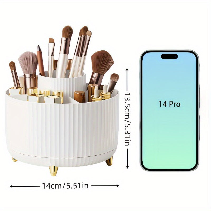 Organizer per il trucco girevole a 360° - 1 contenitore per cosmetici in plastica con 5 scomparti - Supporto multifunzionale per pennelli, rossetti, prodotti per la cura della pelle e cancelleria - Resistente