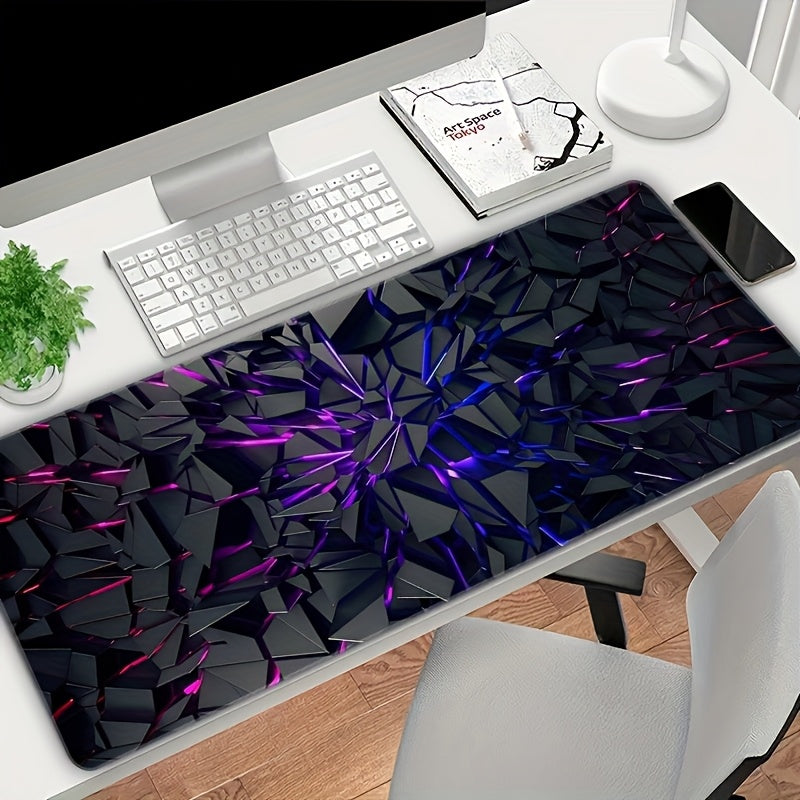 Tappetino da scrivania e mouse da gioco extra large - Design futuristico viola neon e nero con effetto neon luminoso, base in gomma antiscivolo, superficie liscia per PC, ufficio