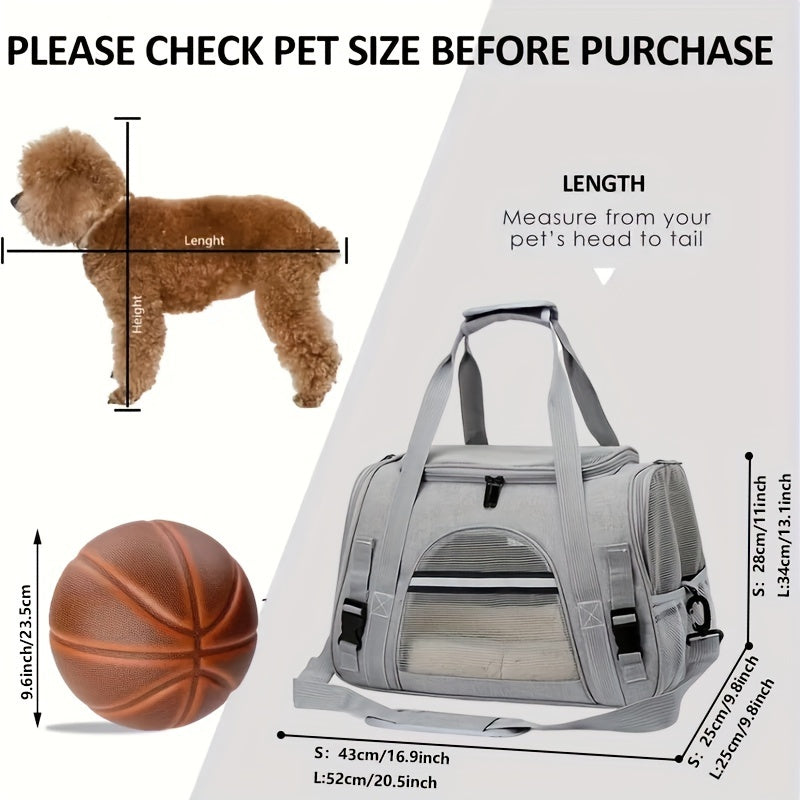 Trasportino portatile per gatti con materassino in peluche - Borsa da viaggio traspirante di grande capacità per le gite con animali domestici, chiusura con cerniera, rete ventilata e fodera morbida, cinghie di sicurezza per auto e uso esterno