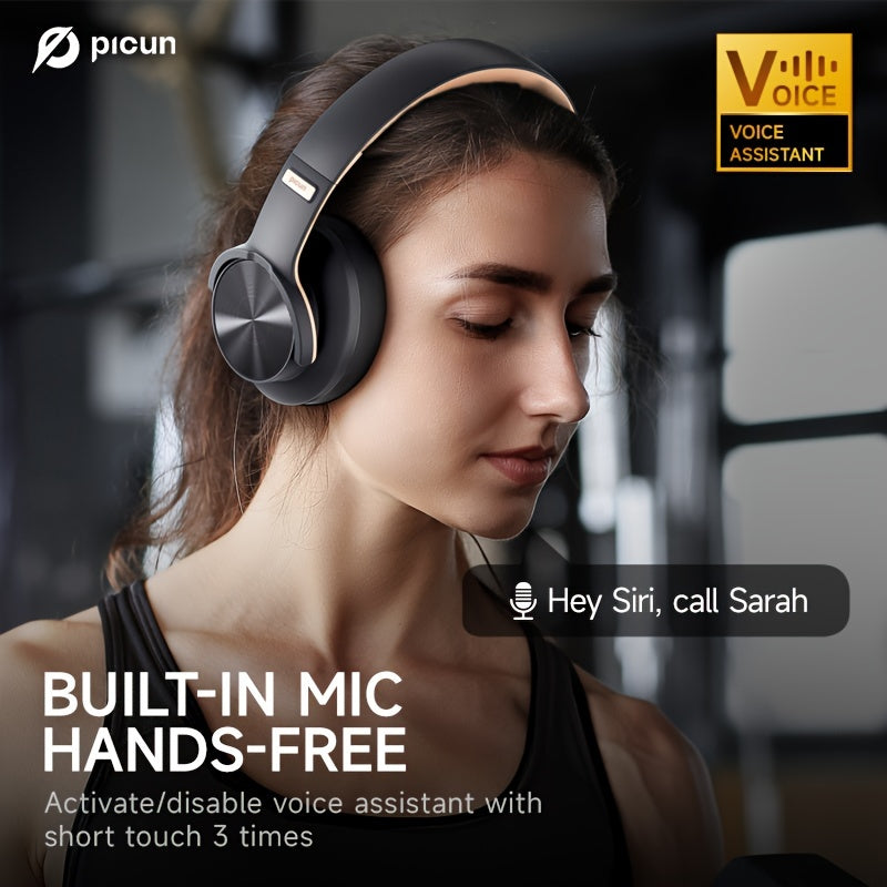 Cuffie wireless Picun B8, 120 ore di autonomia, 3EQ e modalità gioco, chiamate in vivavoce, cuffie pieghevoli sovraurali per viaggi, casa, ufficio, cellulare, PC