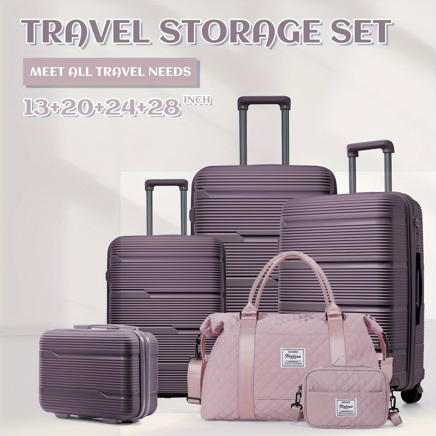 Set di valigie da viaggio Coofay, 33,02-71,12 cm, con ruote silenziose, materiale PP, valigie da cabina e da stiva resistenti, beauty case e beauty case, versatile attrezzatura da viaggio