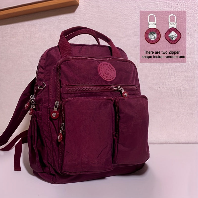 Zaino alla moda da donna, in nylon, con manico morbido, tinta unita, multitasche, con cerniera da viaggio, borse scolastiche femminili, zaino per laptop