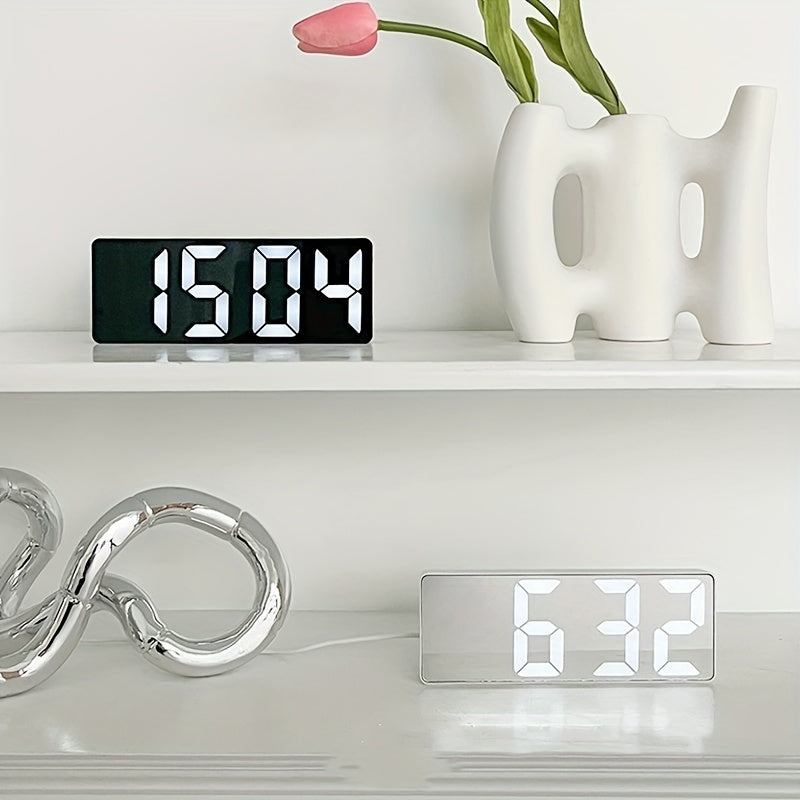 1 sveglia digitale a LED, display HD a specchio con funzione snooze, luminosità regolabile su 3 livelli, con temperatura, 12/24 ore, sveglia elettronica a batteria e USB per camera da letto, arredamento per la casa