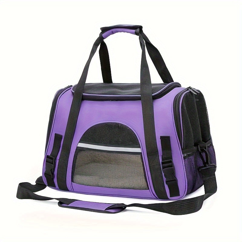 Trasportino portatile per gatti con materassino in peluche - Borsa da viaggio traspirante di grande capacità per le gite con animali domestici, chiusura con cerniera, rete ventilata e fodera morbida, cinghie di sicurezza per auto e uso esterno