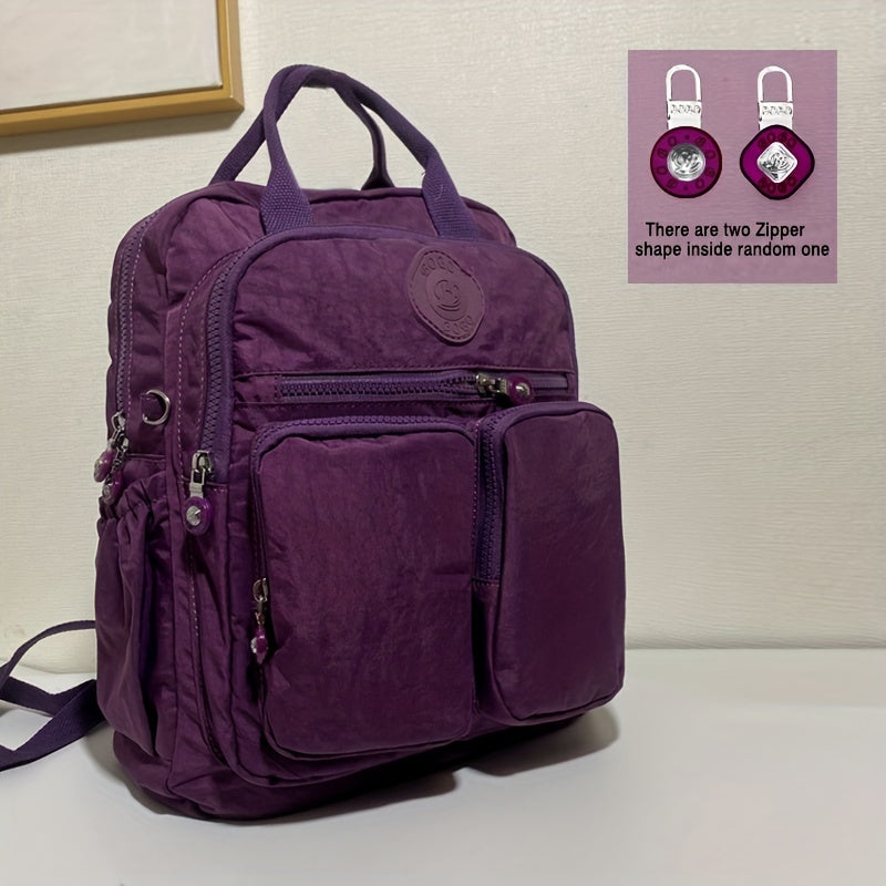 Zaino alla moda da donna, in nylon, con manico morbido, tinta unita, multitasche, con cerniera da viaggio, borse scolastiche femminili, zaino per laptop