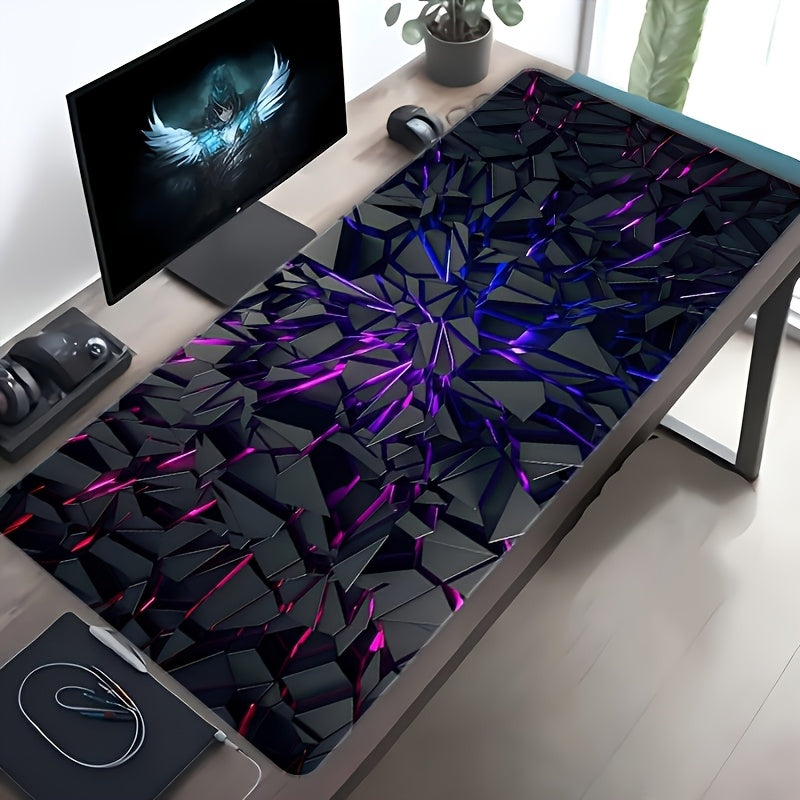 Tappetino da scrivania e mouse da gioco extra large - Design futuristico viola neon e nero con effetto neon luminoso, base in gomma antiscivolo, superficie liscia per PC, ufficio