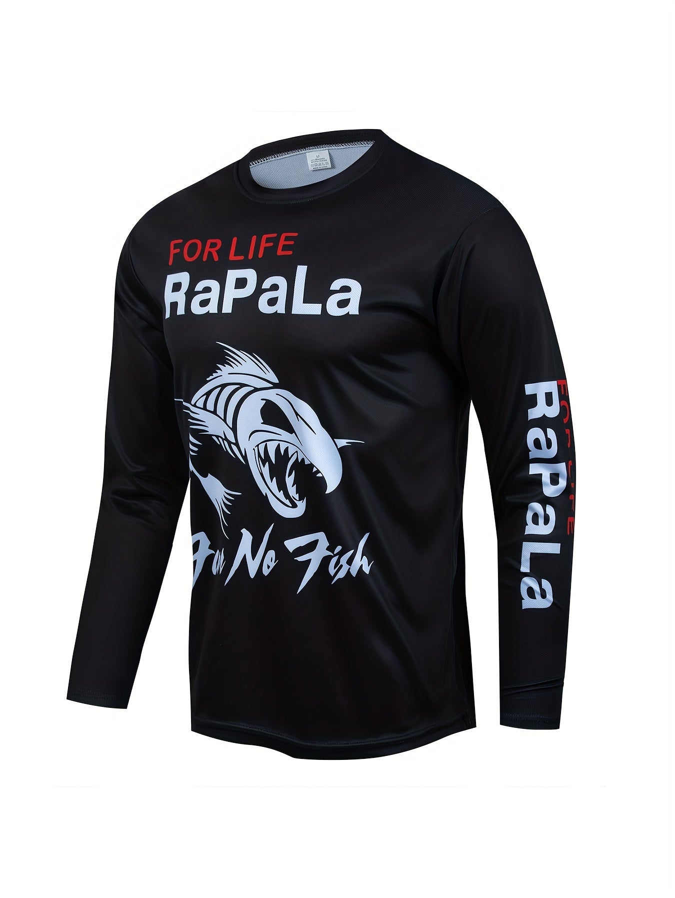 Maglietta a maniche lunghe elasticizzata ad asciugatura rapida da uomo con motivo a pesci - Perfetta per pesca, ciclismo e attività all'aperto, Primavera/Autunno, Scollo tondo, Moda