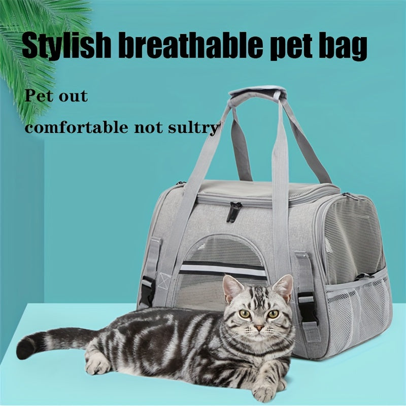 Trasportino portatile per gatti con materassino in peluche - Borsa da viaggio traspirante di grande capacità per le gite con animali domestici, chiusura con cerniera, rete ventilata e fodera morbida, cinghie di sicurezza per auto e uso esterno