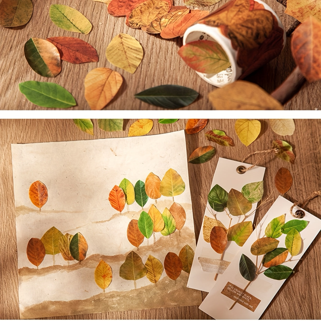 Un rotolo di 50 bellissime foglie finte, perfette per adesivi di cancelleria artistica per il ritorno a scuola, adatte per la creazione di cartoline, adesivi per confezioni regalo, segnalibri, nastro adesivo per regali