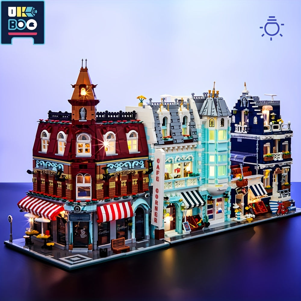 Set di mattoncini per modelli architettonici UKBOO per adulti, kit di mini mattoncini con vista sulla strada europea, giocattolo da collezione per la costruzione di case a schiera, regalo educativo fai da te per adolescenti dai 14 anni in su