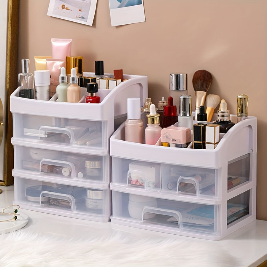 Grande organizer da scrivania bianco per cosmetici con cassetti trasparenti, per toletta, gioielli e cancelleria.