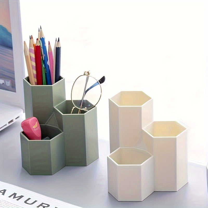 1 portapenne inclinato a tre griglie, scatola portaoggetti da scrivania multifunzionale, scatola portaoggetti per cancelleria creativa e alla moda