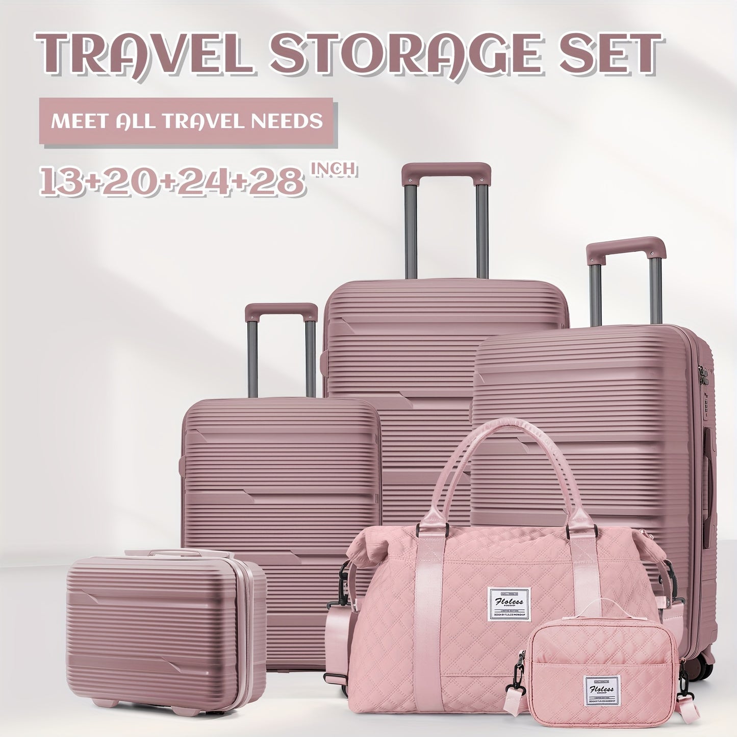 Set di valigie da viaggio Coofay, 33,02-71,12 cm, con ruote silenziose, materiale PP, valigie da cabina e da stiva resistenti, beauty case e beauty case, versatile attrezzatura da viaggio