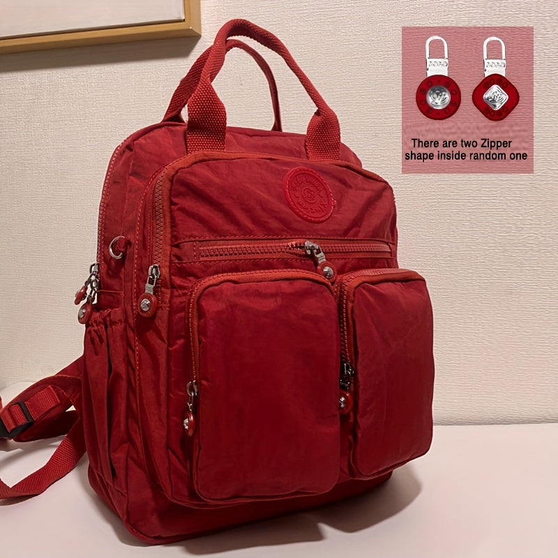 Zaino alla moda da donna, in nylon, con manico morbido, tinta unita, multitasche, con cerniera da viaggio, borse scolastiche femminili, zaino per laptop