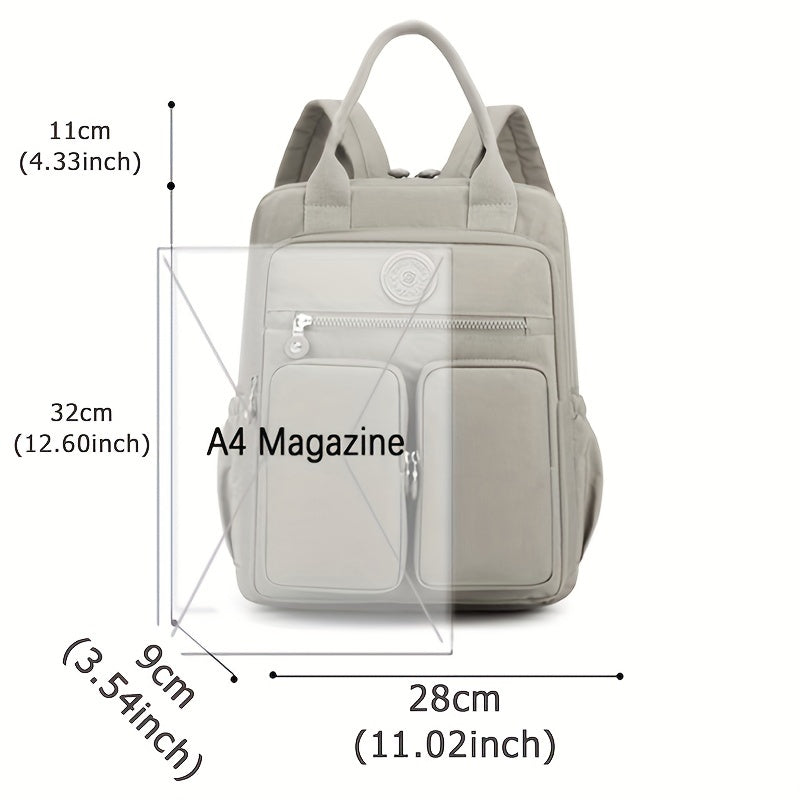 Zaino alla moda da donna, in nylon, con manico morbido, tinta unita, multitasche, con cerniera da viaggio, borse scolastiche femminili, zaino per laptop