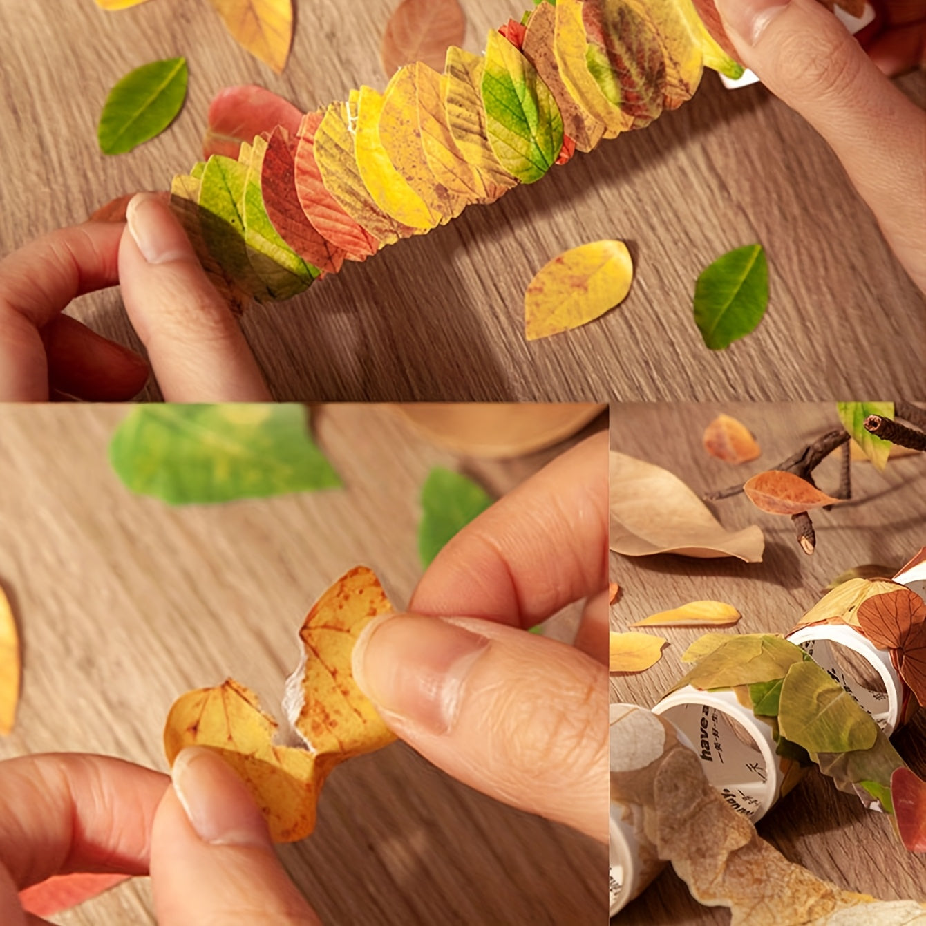 Un rotolo di 50 bellissime foglie finte, perfette per adesivi di cancelleria artistica per il ritorno a scuola, adatte per la creazione di cartoline, adesivi per confezioni regalo, segnalibri, nastro adesivo per regali