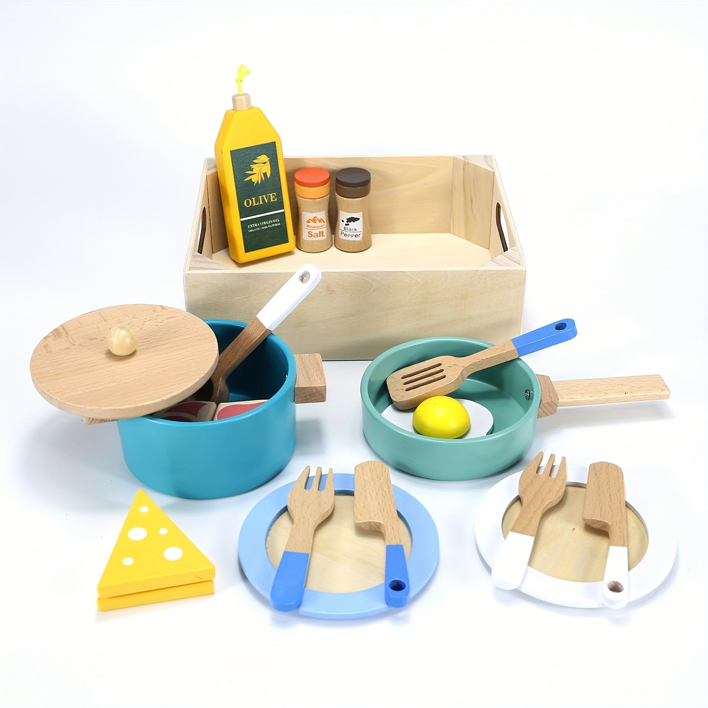 Set da cucina in legno per bambini - Giocattolo da cucina realistico con piatti e utensili, include cibo finto, regalo ideale per bambini e bambine dai 3 ai 6 anni, divertente kit per giocare di finzione