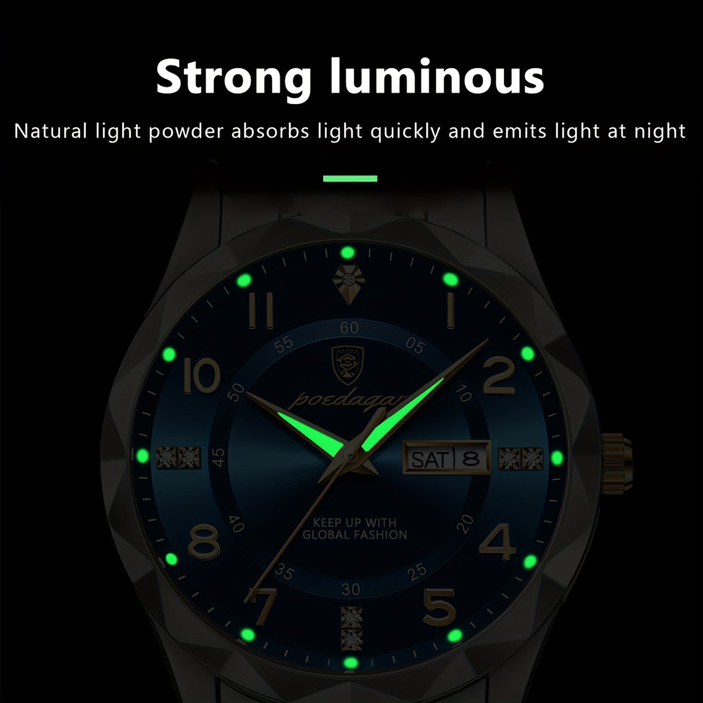 Orologio da polso al quarzo da uomo POEDAGAR, casual, business, da sera, luminoso, cinturino in lega, cassa rotonda, display digitale, movimento svizzero, azionamento elettronico, batteria a bottone non ricaricabile
