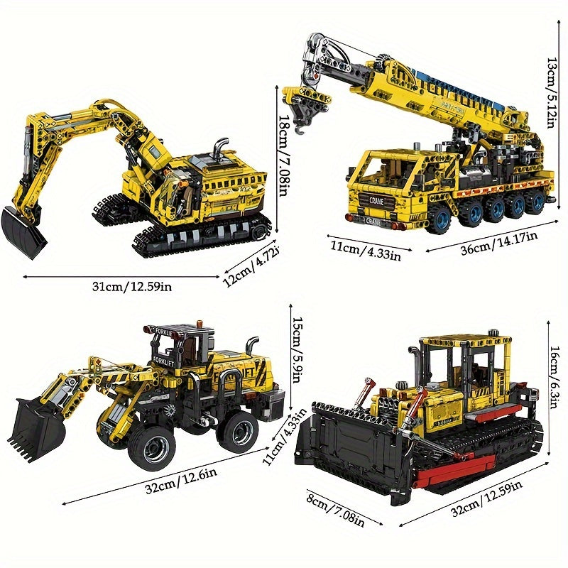 Set di blocchi per la costruzione di veicoli da costruzione UKBOO - Escavatore, bulldozer e gru per bambini e adulti - Colori misti