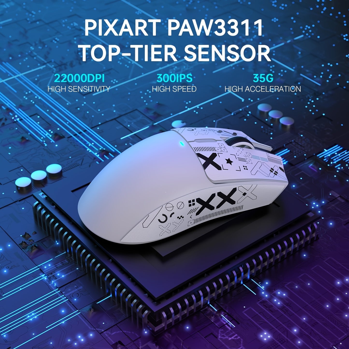 Mouse da gioco wireless leggero ATTACK SHARK X11 con base di ricarica RGB, modalità cablata 2.4G/USB-C/BT 3, 22K DPI, sensore PAW3311, interruttore HUYU, 5 pulsanti programmabili, per PC bianco e adesivo