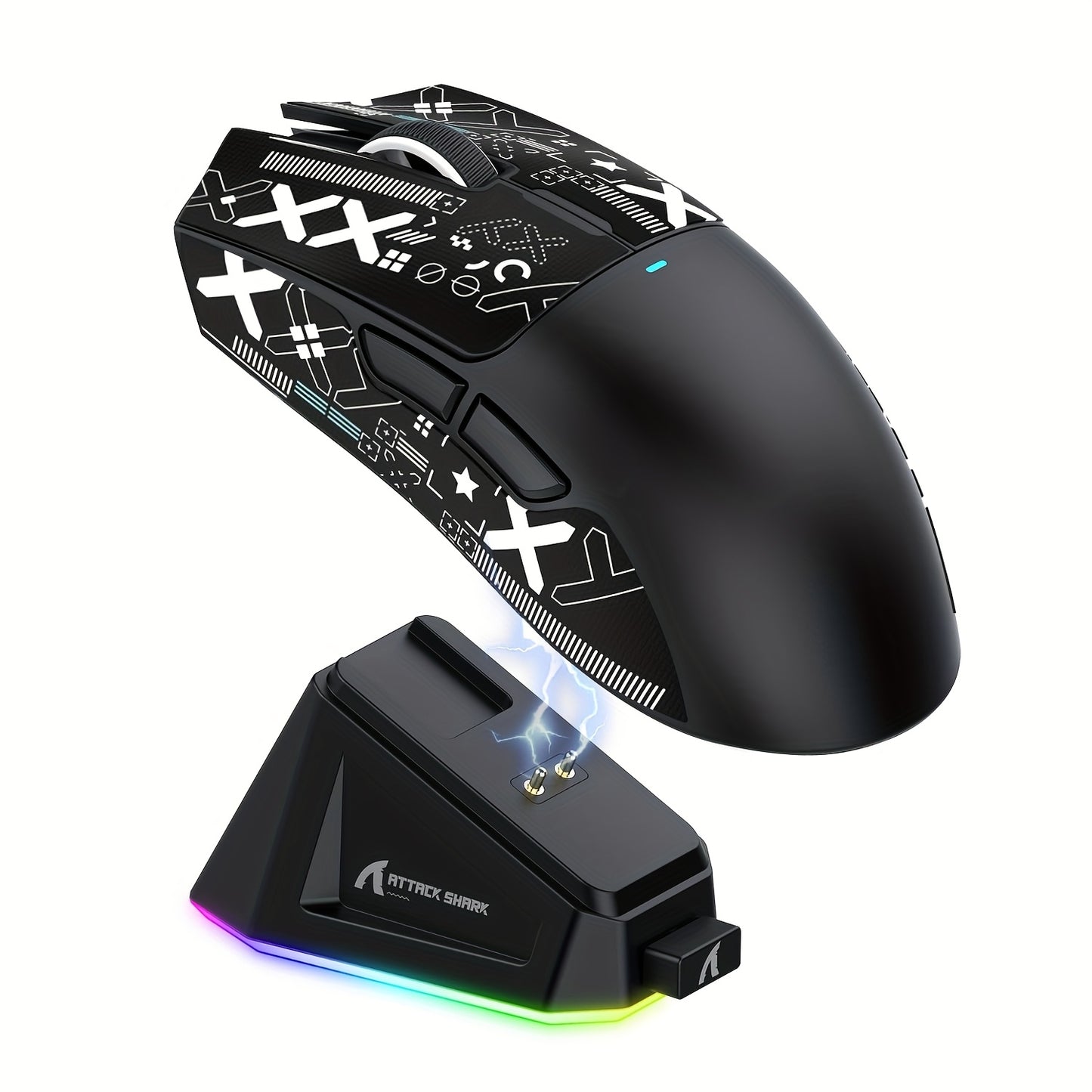 Mouse da gioco wireless leggero ATTACK SHARK X11 con base di ricarica RGB, modalità cablata 2.4G/USB-C/BT 3, 22K DPI, sensore PAW3311, interruttore HUYU, 5 pulsanti programmabili, per PC bianco e adesivo