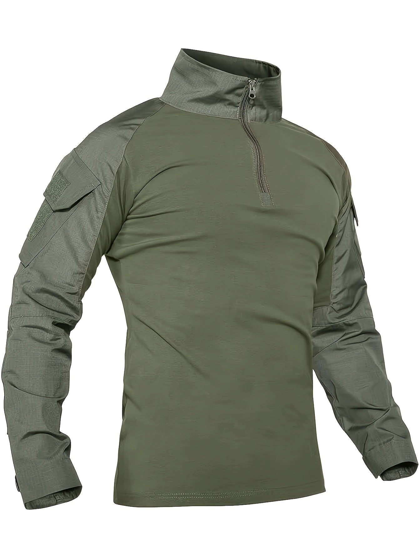 Camicia tattica da uomo a maniche lunghe verde militare - Traspirante, con cerniera, perfetta per escursionismo, arrampicata, campeggio, pesca e fitness
