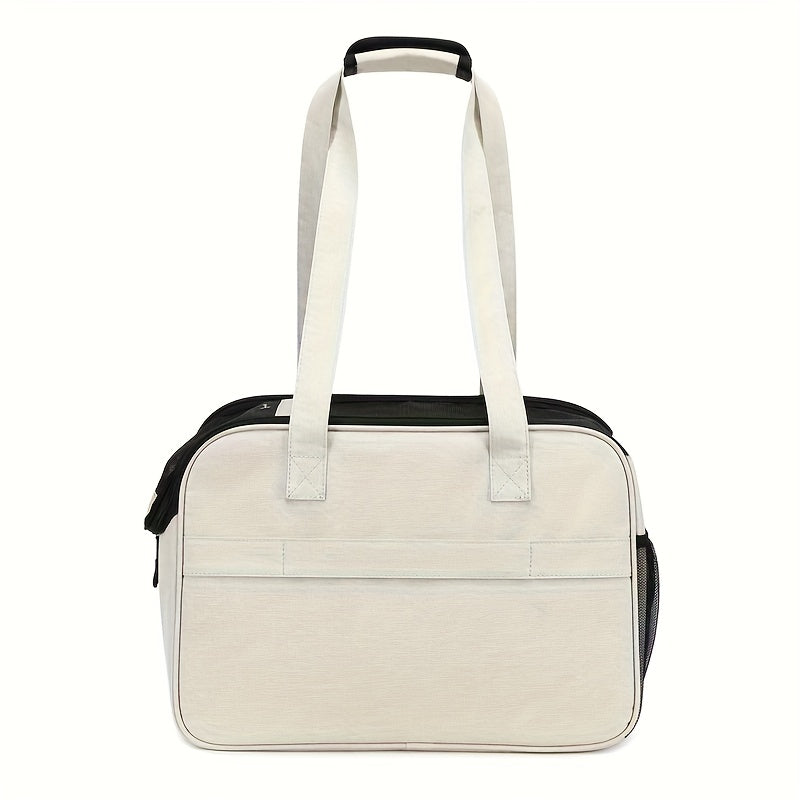 1pc Lightweight Minimalist White Cat & Dog Shoulder Bag - Large Capacity Breathable Pet Carrier with Multiple Compartments, Adjustable Strap, Secure Zipper Closure & Side Pockets, Perfect for Outdoor Travel, Shopping, and Dai