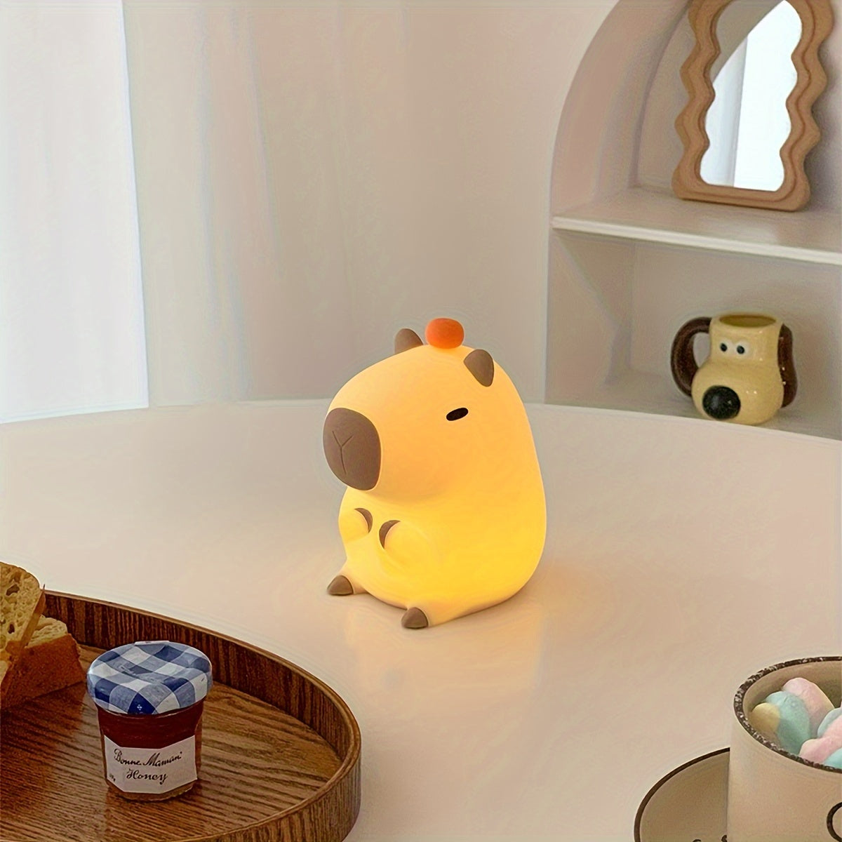 Adorabile luce notturna a forma di capibara: ricarica USB, luce LED, 36 V o inferiore, senza parti elettroniche, paralume in silicone