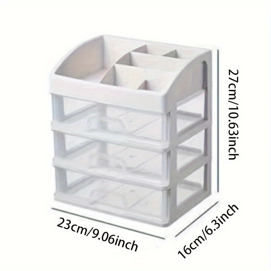 Grande organizer da scrivania bianco per cosmetici con cassetti trasparenti, per toletta, gioielli e cancelleria.