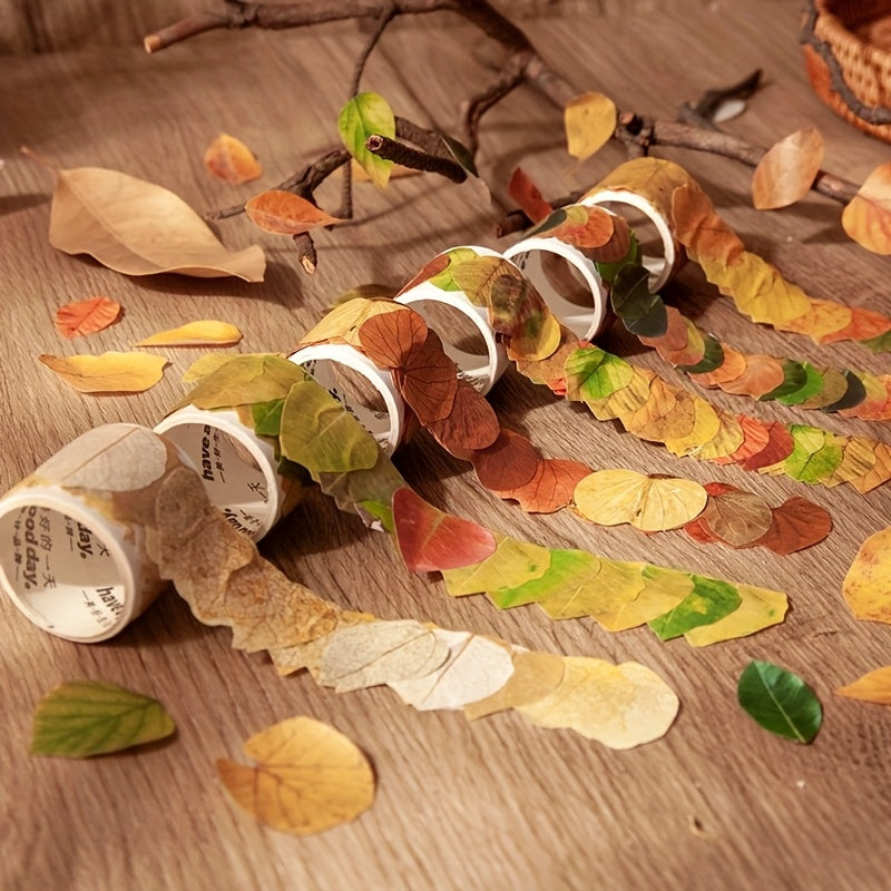 Un rotolo di 50 bellissime foglie finte, perfette per adesivi di cancelleria artistica per il ritorno a scuola, adatte per la creazione di cartoline, adesivi per confezioni regalo, segnalibri, nastro adesivo per regali