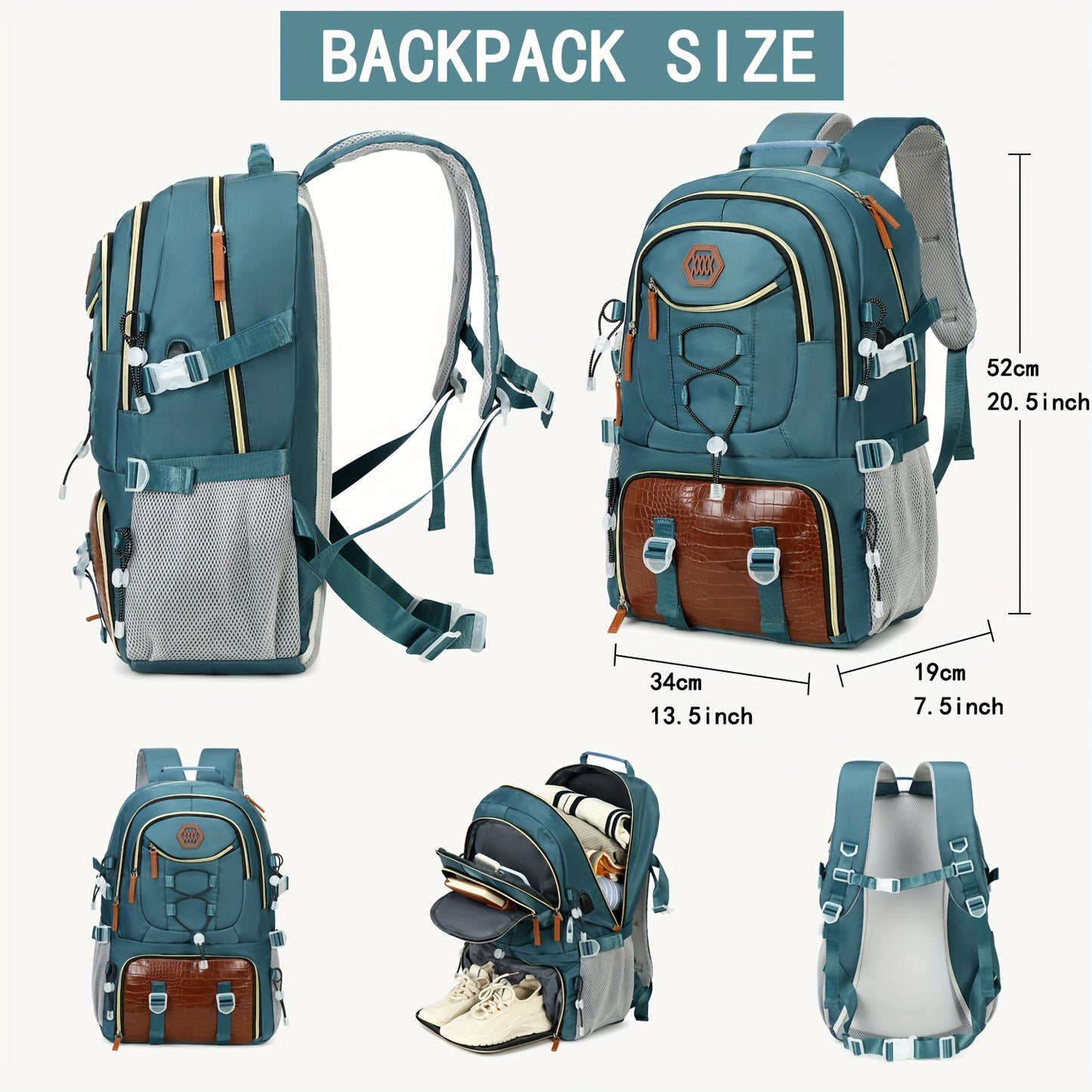 Zaino da viaggio di grande capacità da 40 litri con porta, scomparto per laptop da 17,3 e vano portascarpe - Zaino da trekking resistente con power bank, custodia imbottita per laptop, spallacci imbottiti regolabili