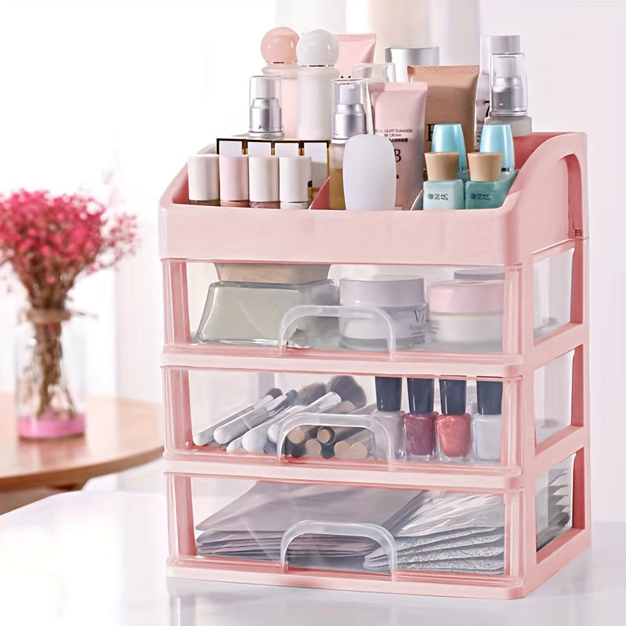 Grande organizer da scrivania bianco per cosmetici con cassetti trasparenti, per toletta, gioielli e cancelleria.