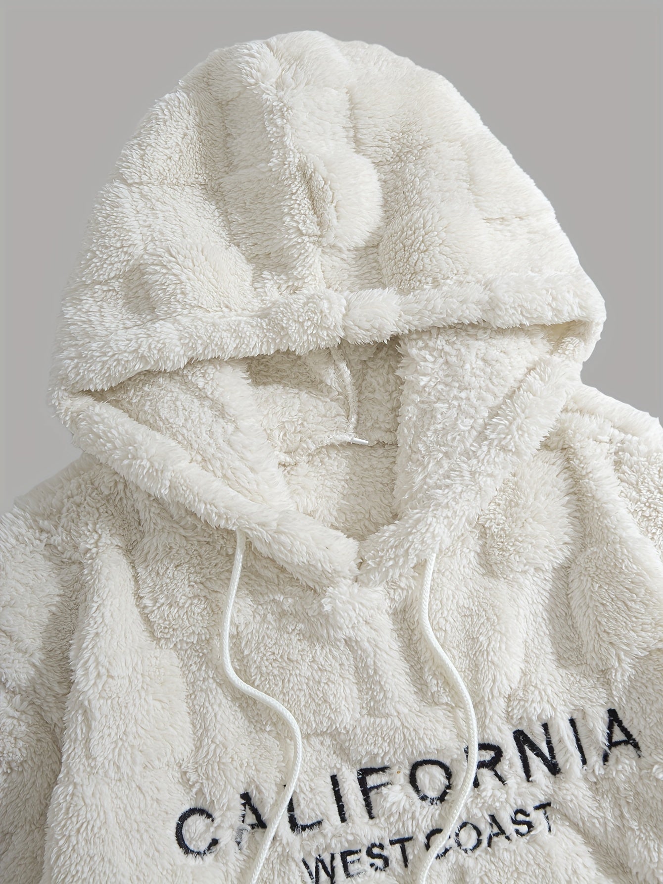 Felpa con cappuccio da uomo in peluche ricamata California Westcoast - Pile doppio in poliestere spesso e morbido con dettagli a quadri, pullover casual a maniche lunghe per autunno e inverno, felpa con cappuccio foderata in pile