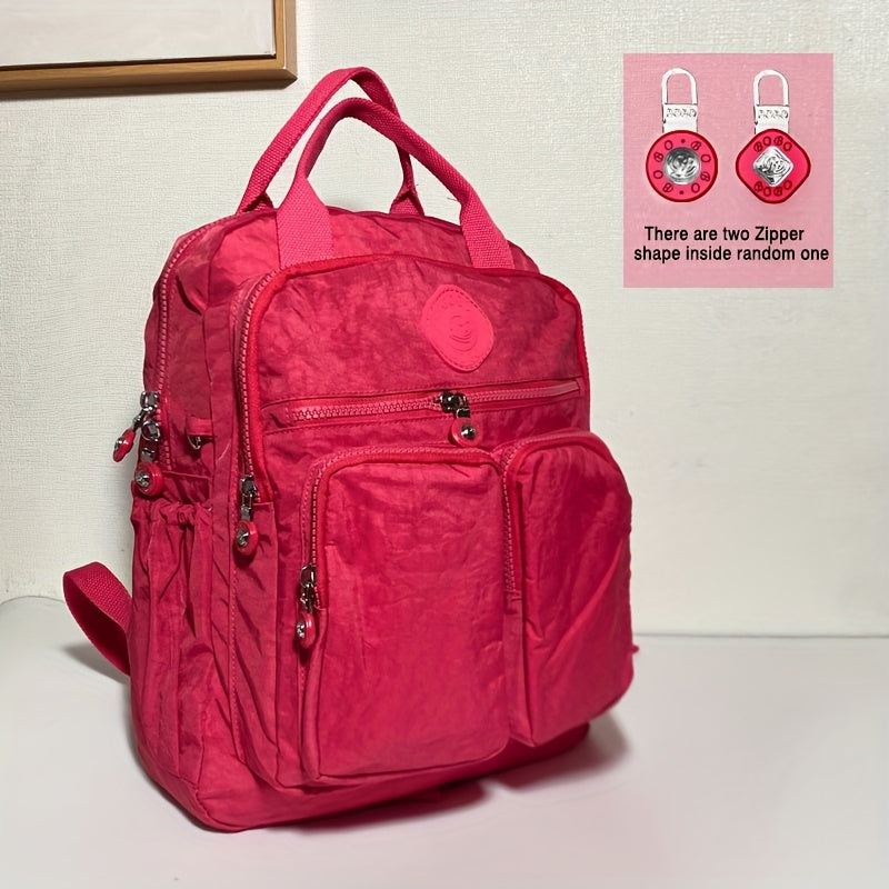 Zaino alla moda da donna, in nylon, con manico morbido, tinta unita, multitasche, con cerniera da viaggio, borse scolastiche femminili, zaino per laptop