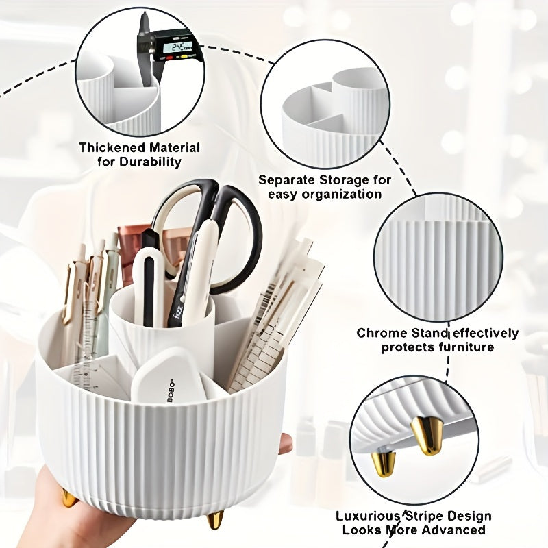 Organizer per il trucco girevole a 360° - 1 contenitore per cosmetici in plastica con 5 scomparti - Supporto multifunzionale per pennelli, rossetti, prodotti per la cura della pelle e cancelleria - Resistente
