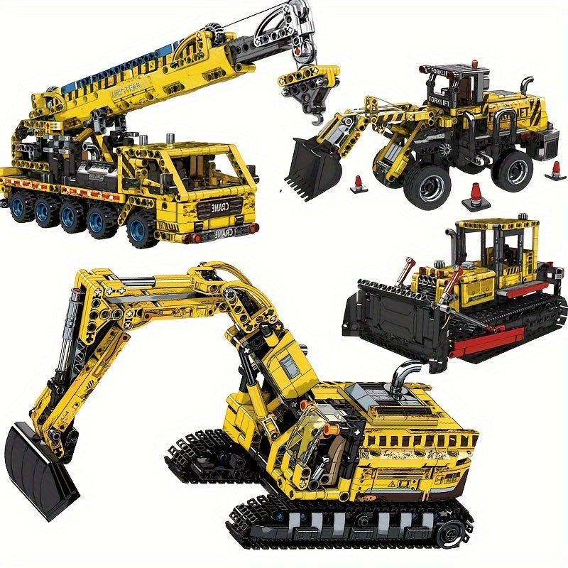 Set di blocchi per la costruzione di veicoli da costruzione UKBOO - Escavatore, bulldozer e gru per bambini e adulti - Colori misti
